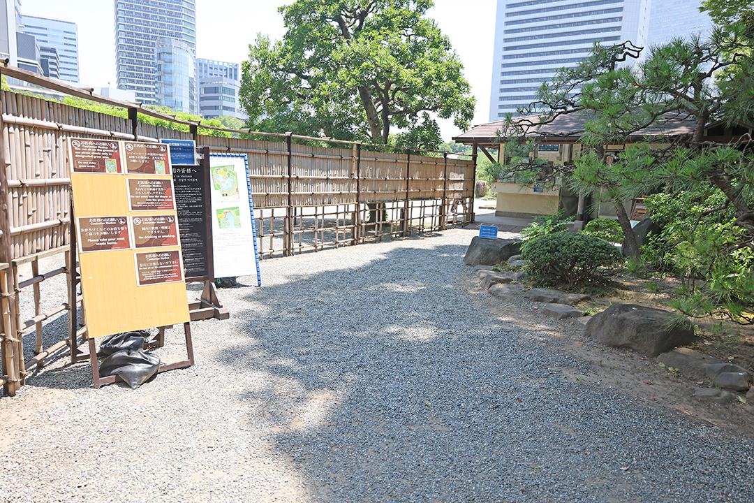 砂利道の先にある受付の建物