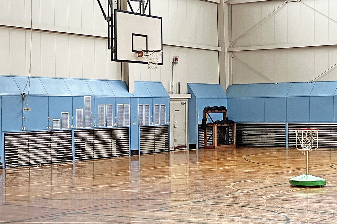 ツインバスケットボールのコートにはゴールが高いのと低いの2つある