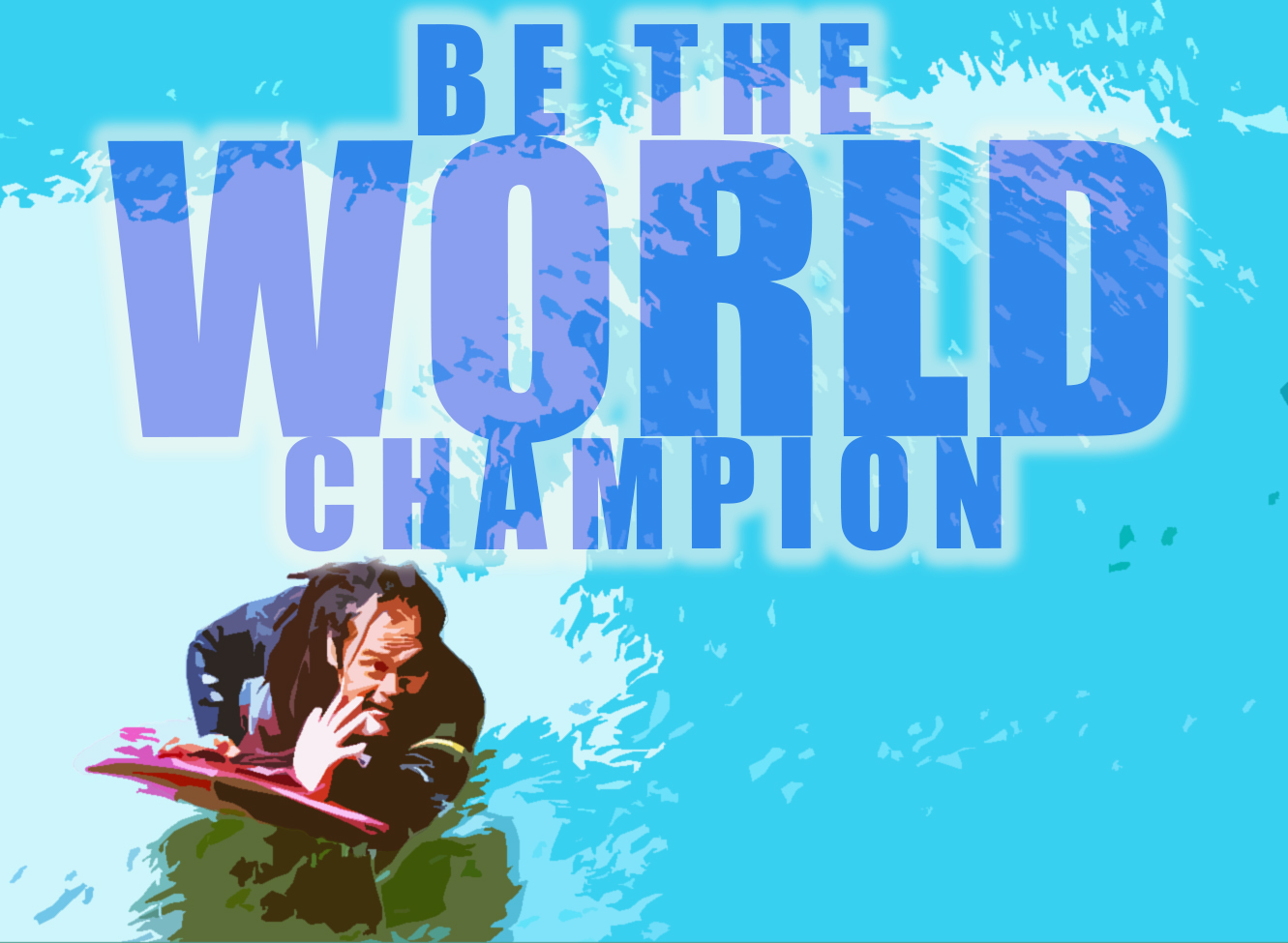 波に乗るジャリ。BE THE WORLD CHAMPIONの文字。