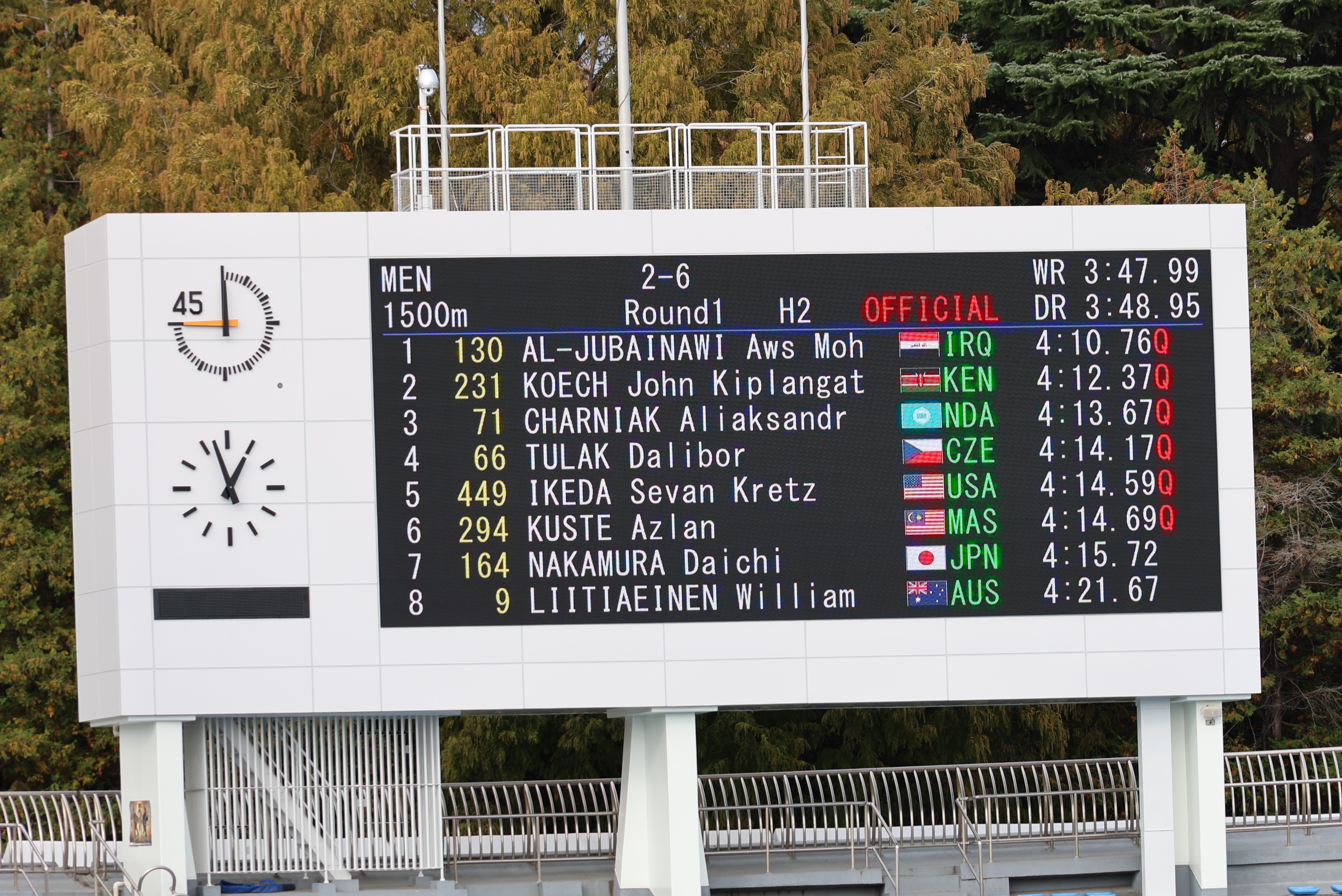 電光掲示板には7位を示す