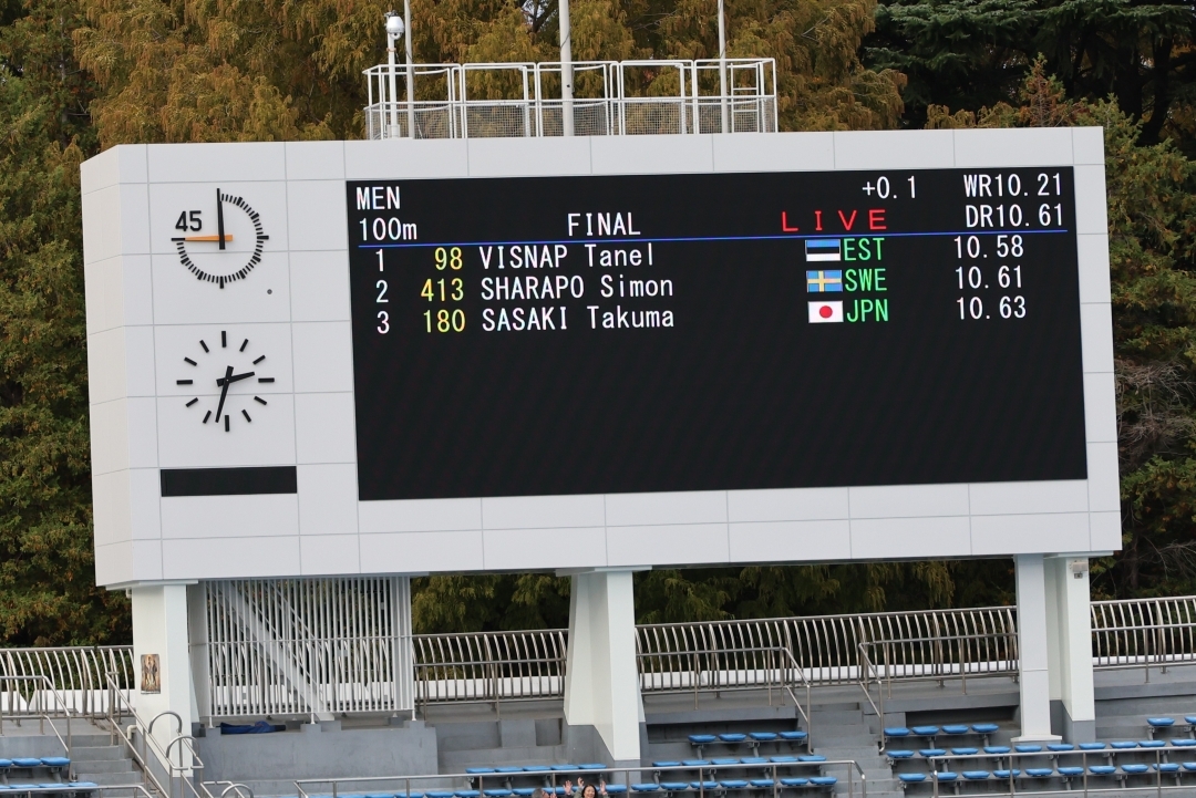 佐々木選手の3位を示す電光掲示板