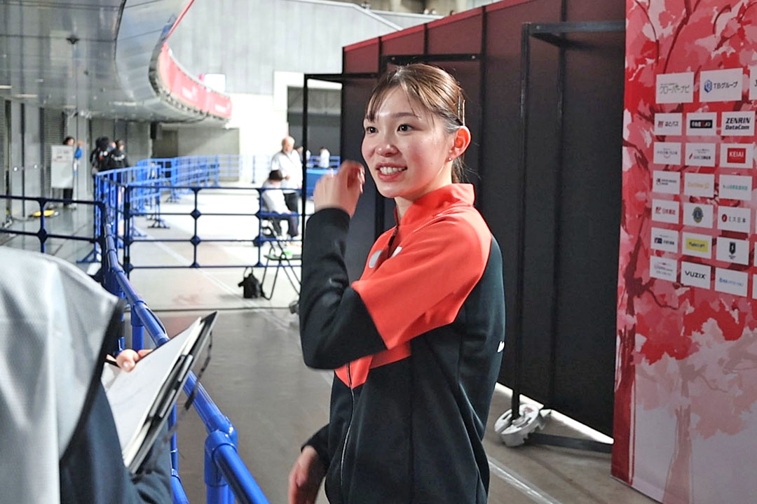 試合後インタビューを受ける山田瑞恵選手