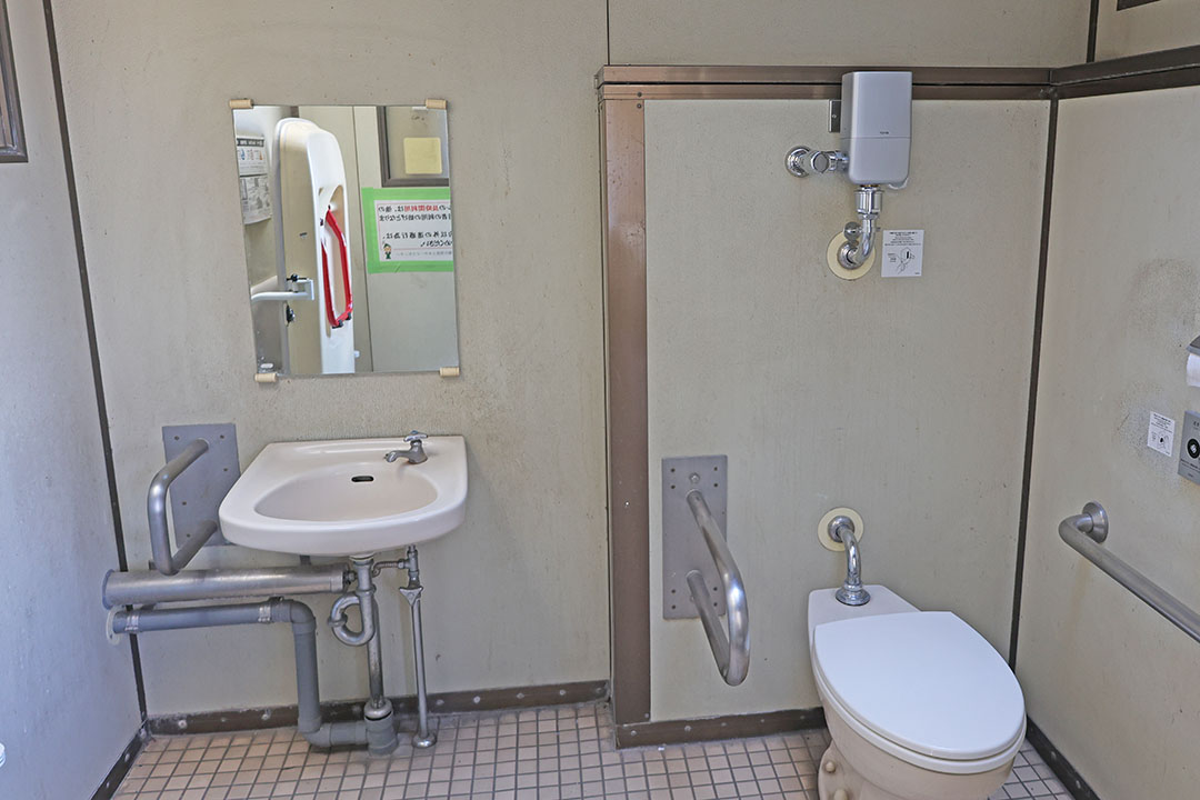 洗面台の横に手すりがついています。