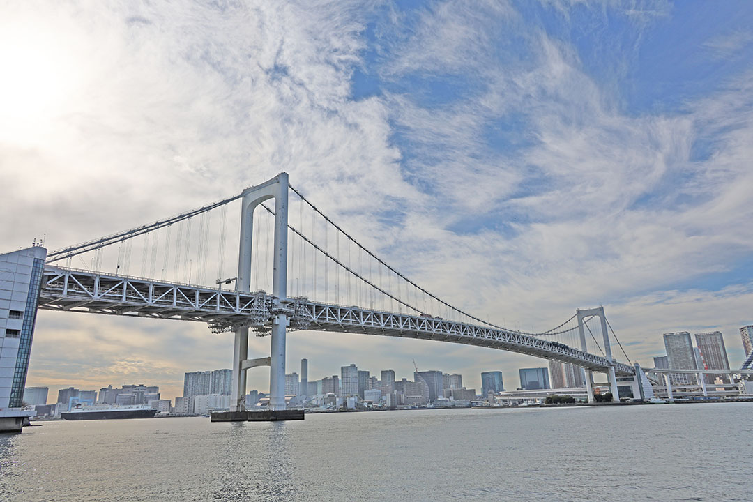 見上げるように、レインボーブリッジが見えます。